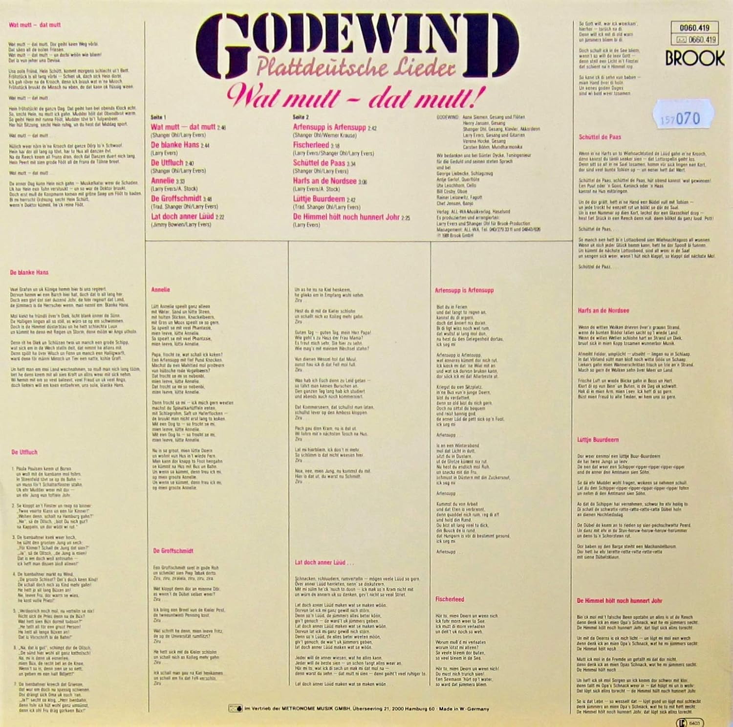 Wat mutt - dat mutt! - Plattdeutsche Lieder [Vinyl LP]